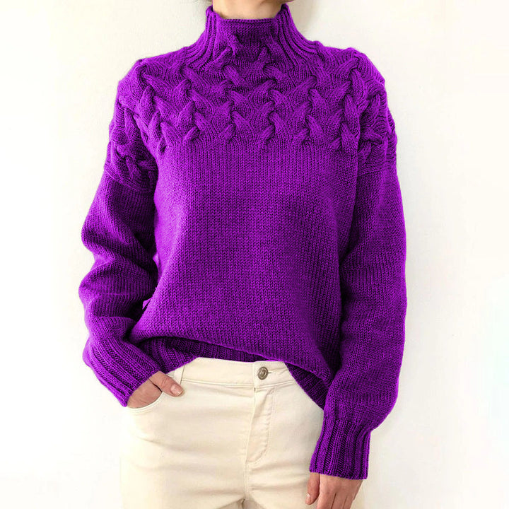 Cressida | Women's Cable Knit Turtleneck Sweater — Textured Yoke Pullover in 14 Colors | Westmere