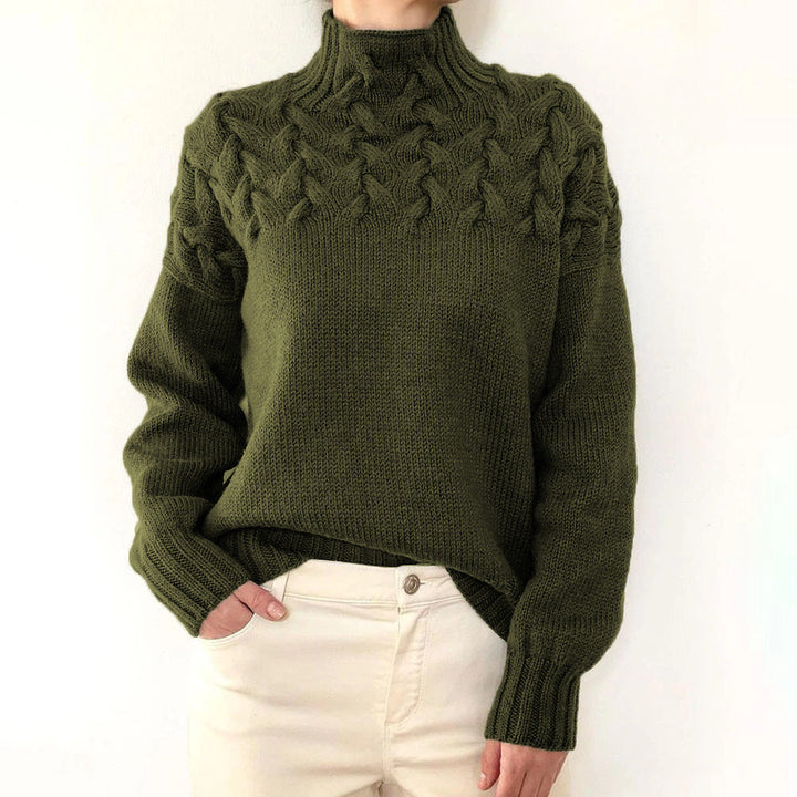 Cressida | Women's Cable Knit Turtleneck Sweater — Textured Yoke Pullover in 14 Colors | Westmere