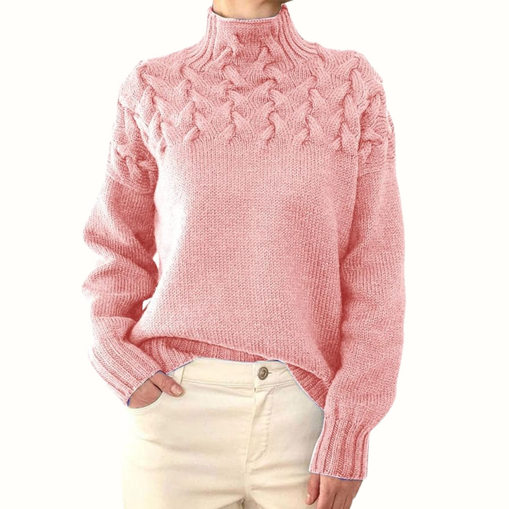 Cressida | Women's Cable Knit Turtleneck Sweater — Textured Yoke Pullover in 14 Colors | Westmere