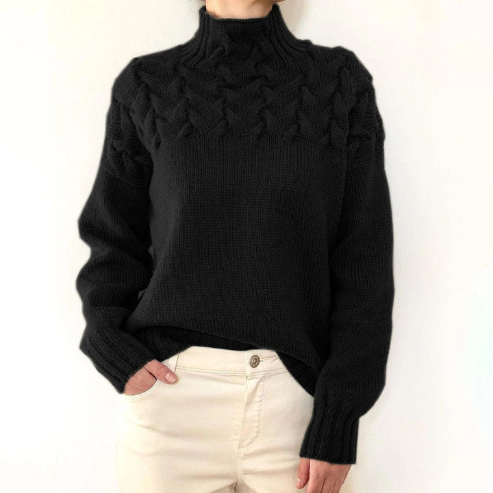 Cressida | Women's Cable Knit Turtleneck Sweater — Textured Yoke Pullover in 14 Colors | Westmere