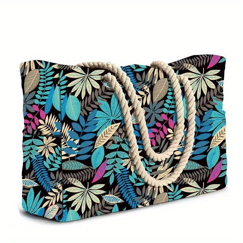 Striped Beach Bag with Large Capacity – Durable Polyester with Zipper