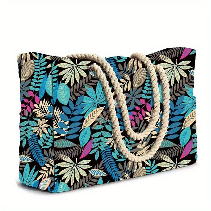 Striped Beach Bag with Large Capacity – Durable Polyester with Zipper