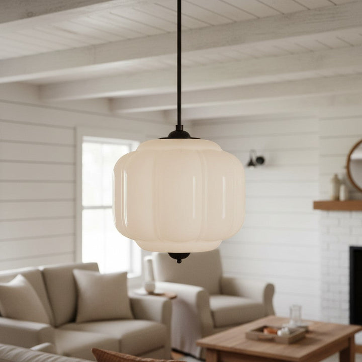 Lumi Vintage Milk Glass Oiled Brass Eloise Pendant Light