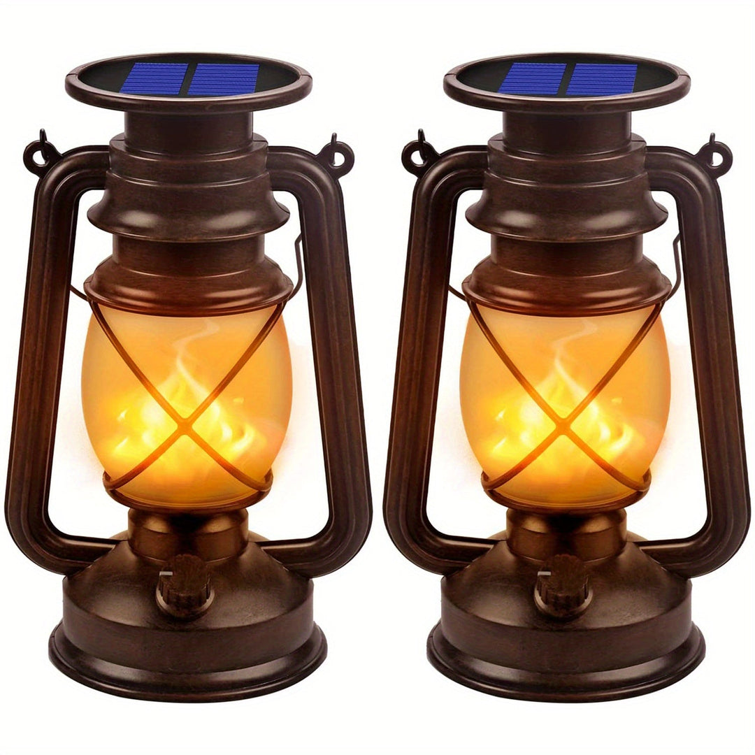 Set of 2 Solar Lanterns – Vintage Dancing Flame LED Lights for Garden and Patio