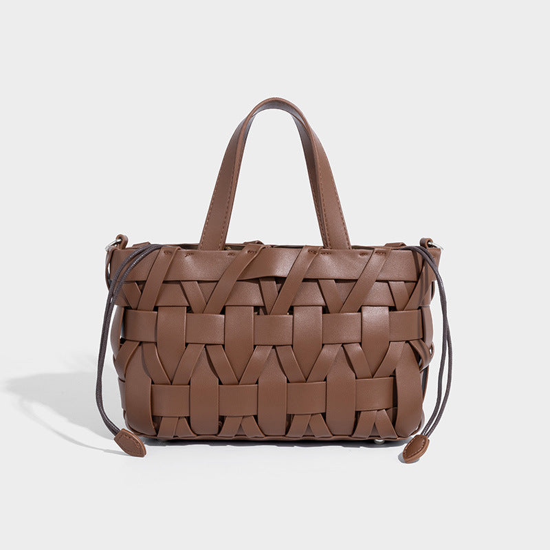 Calla – Woven Vegan Leather Shoulder Bag, Top Handle