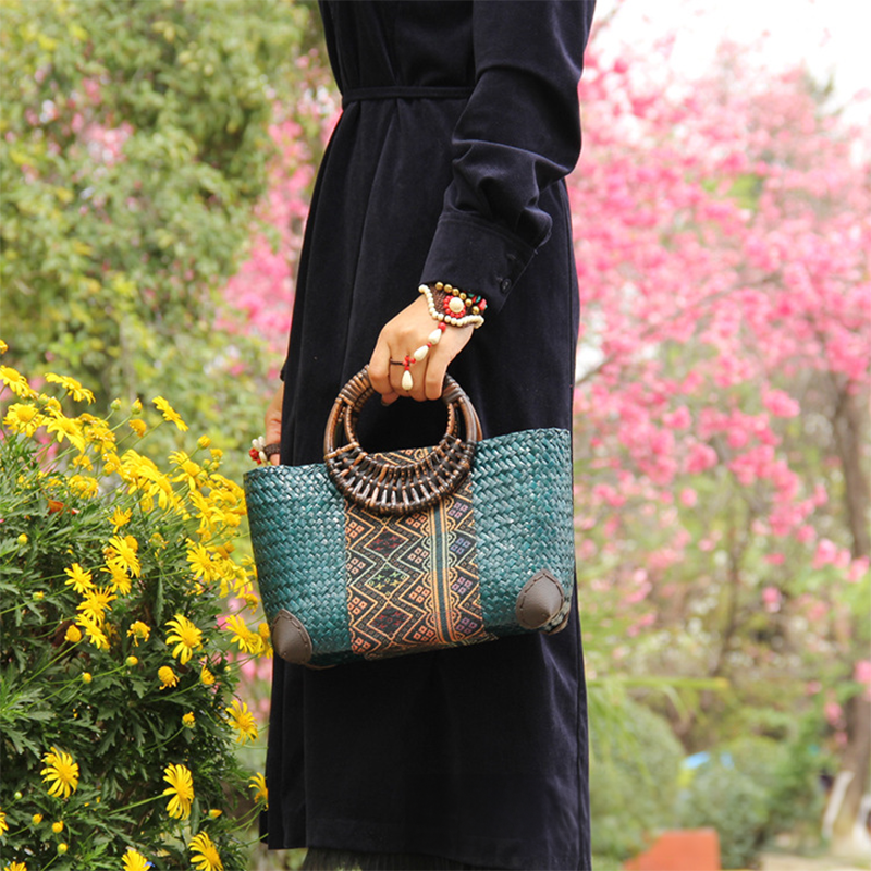 Solana – Woven Straw Top Handle Bag, Boho Clutch
