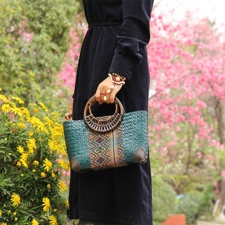 Solana – Woven Straw Top Handle Bag, Boho Clutch