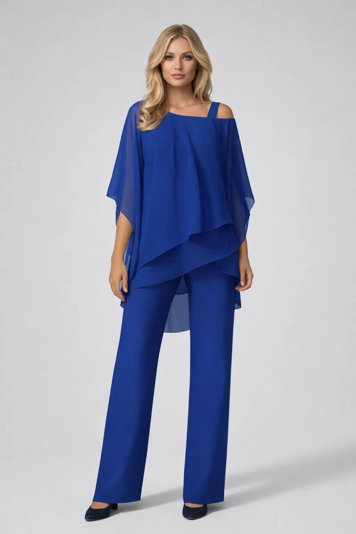 Ladies Set Wide Top Straight Pants Festive Elegant