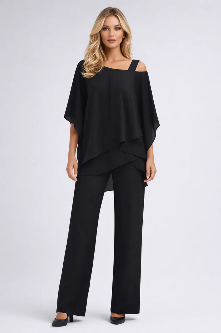 Ladies Set Wide Top Straight Pants Festive Elegant