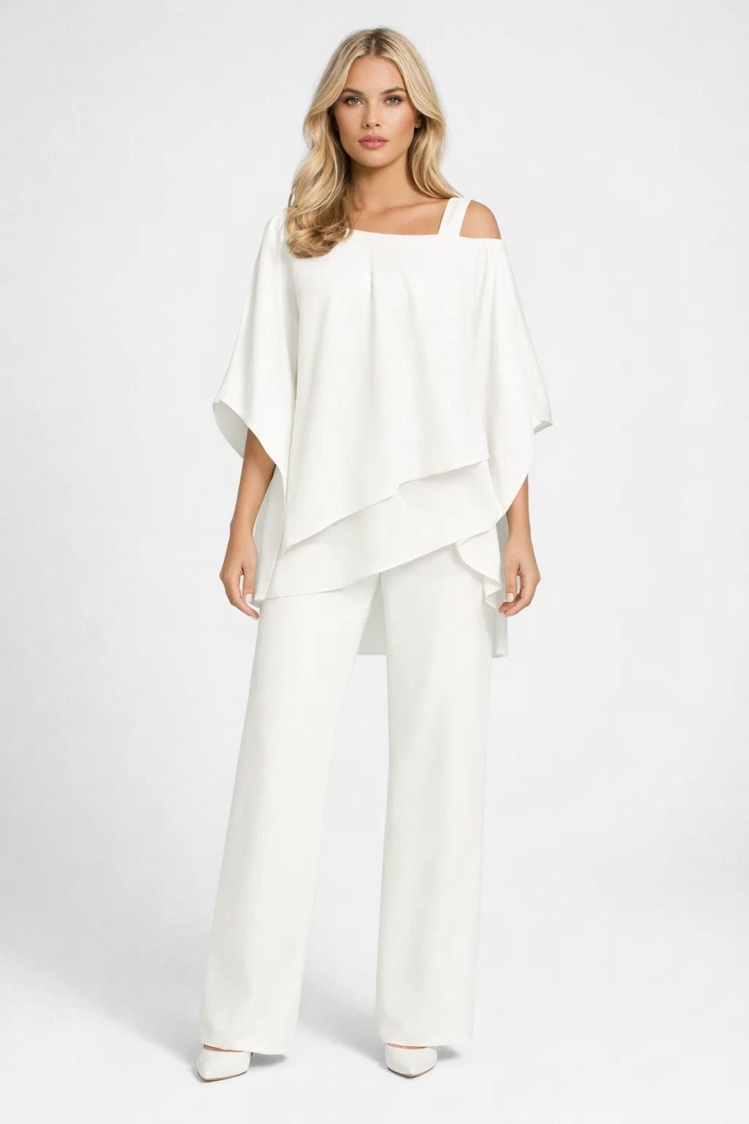 Ladies Set Wide Top Straight Pants Festive Elegant