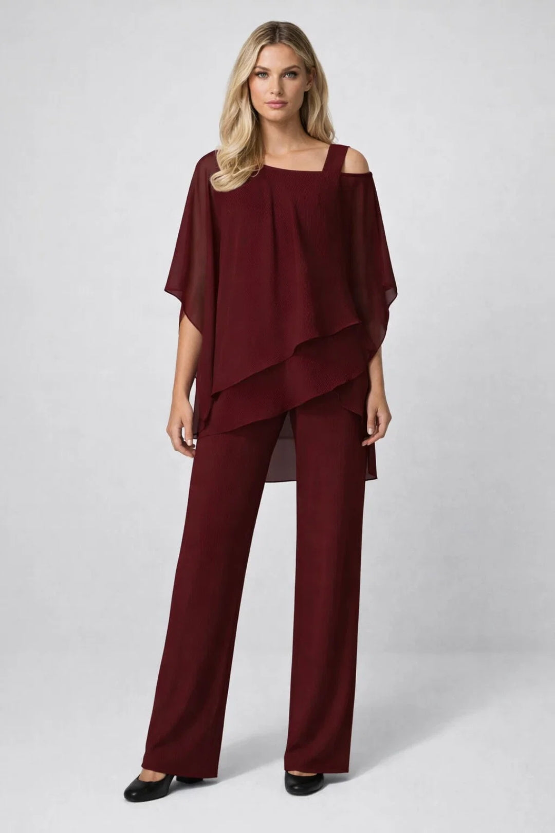 Ladies Set Wide Top Straight Pants Festive Elegant