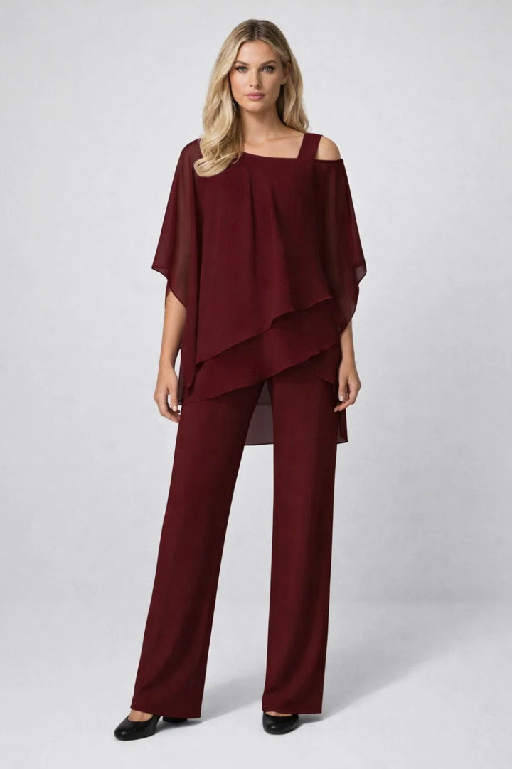 Ladies Set Wide Top Straight Pants Festive Elegant