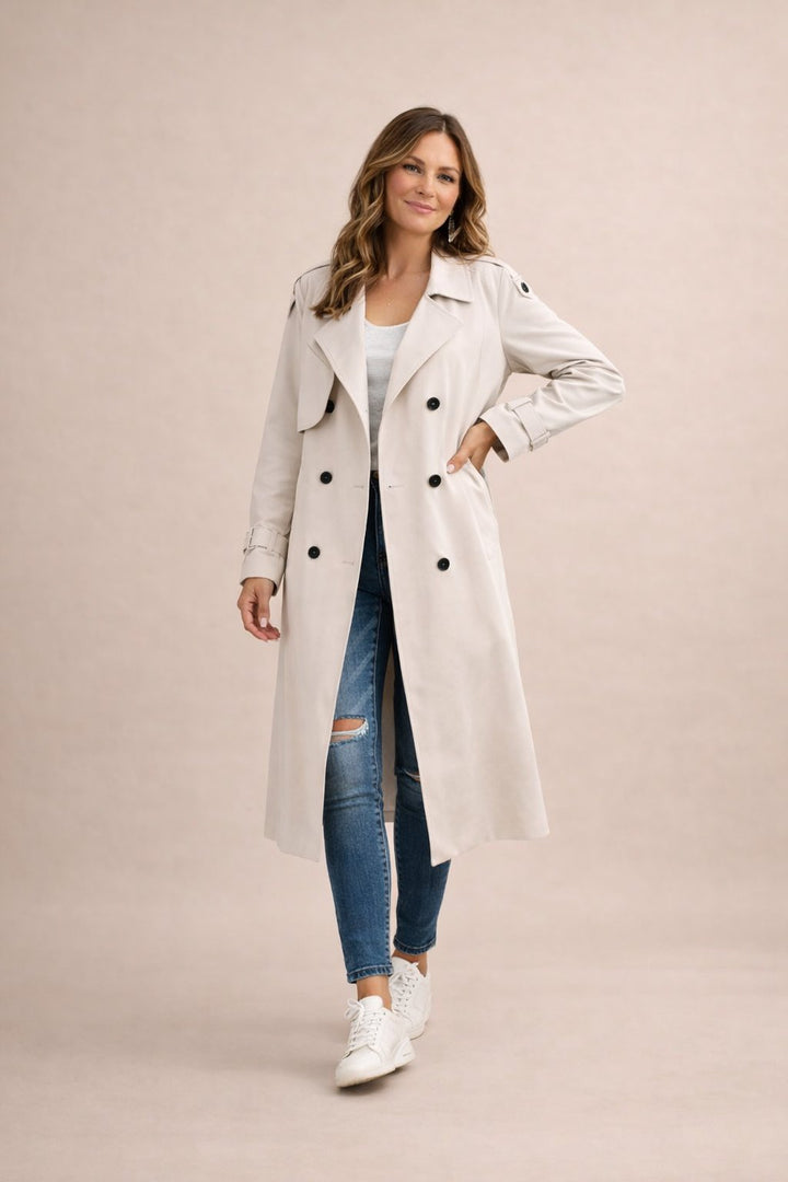 Ladies Trench Coat Double-Breasted Closure with Belt Casual Formal