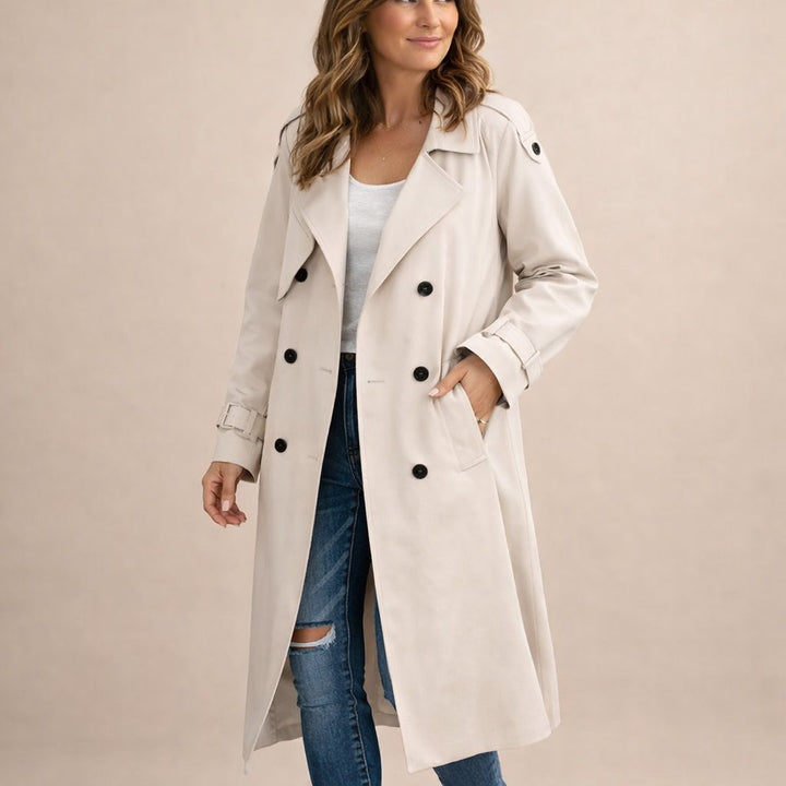 Ladies Trench Coat Double-Breasted Closure with Belt Casual Formal