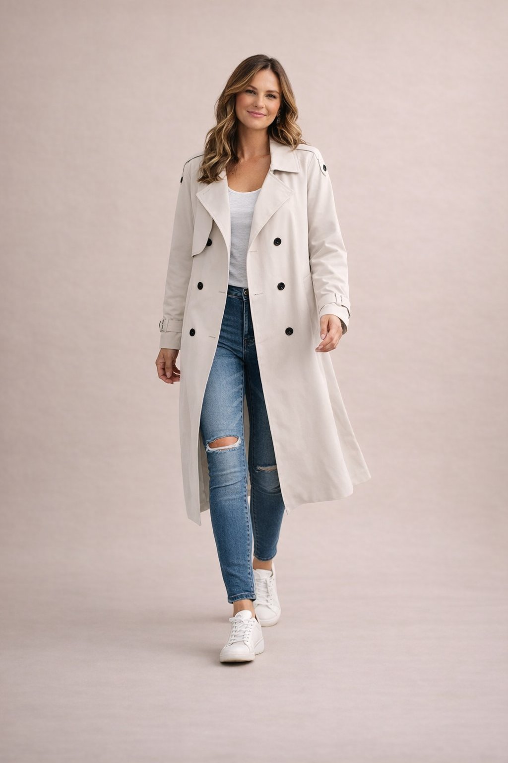 Ladies Trench Coat Double-Breasted Closure with Belt Casual Formal