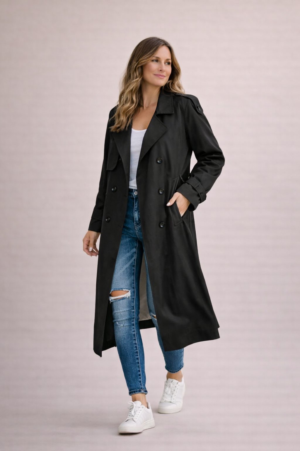 Ladies Trench Coat Double-Breasted Closure with Belt Casual Formal