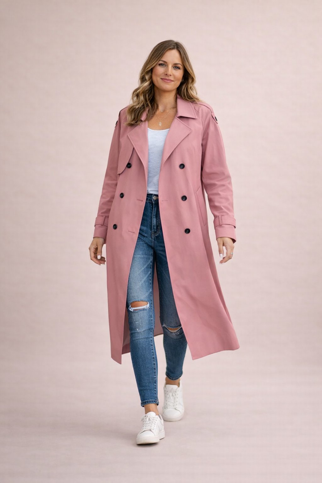 Ladies Trench Coat Double-Breasted Closure with Belt Casual Formal