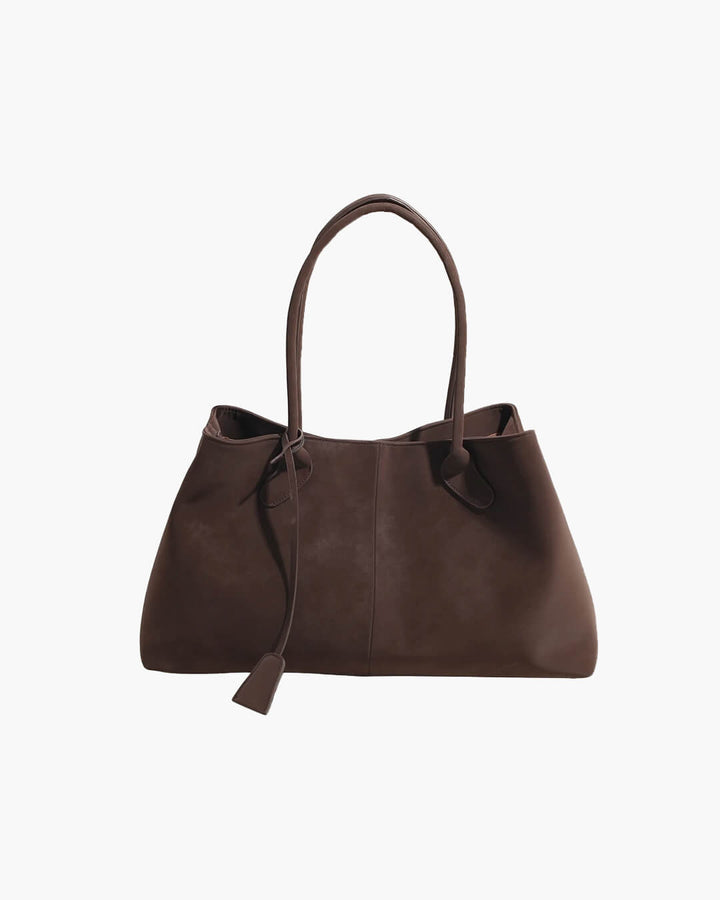 Sloane – Large Suede Shoulder Bag, Women's Work Tote Bag with Tie Detail
