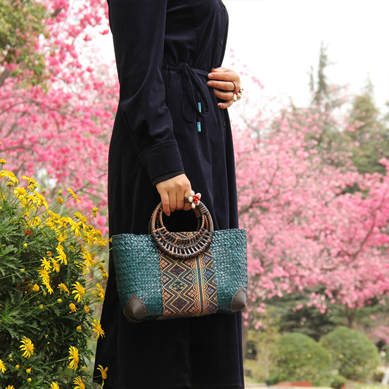 Solana – Woven Straw Top Handle Bag, Boho Clutch