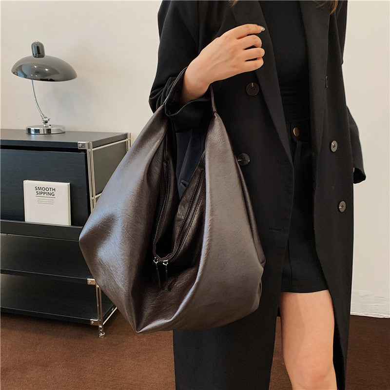 Zella – Large Vegan Cowhide Hobo Bag, Slouchy Shoulder Bag