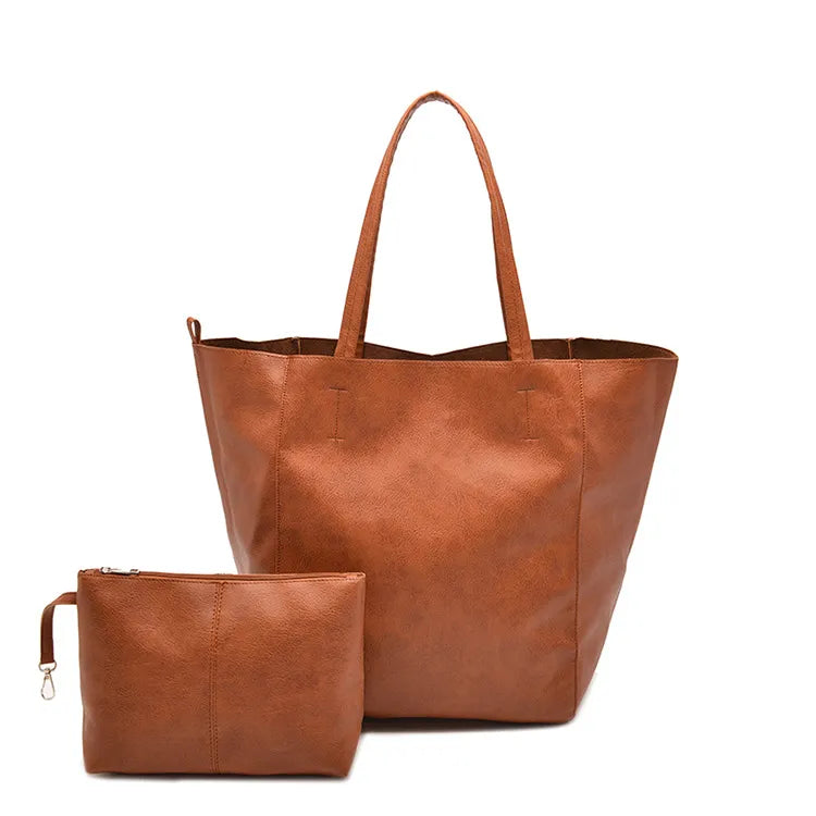 Haven – Large Vegan Cowhide Tote Bag with Pouch