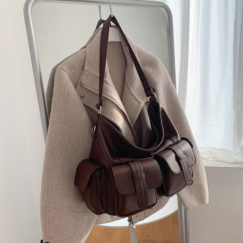 Maren – Large Vegan Cowhide Shoulder Bag, Multi-Pocket