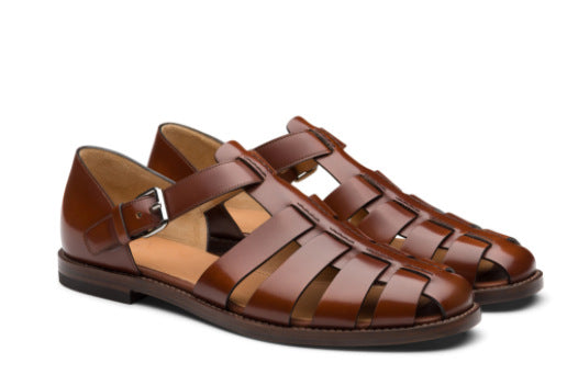 Men's Leather Closed Toe Summer Sandals with Buckle