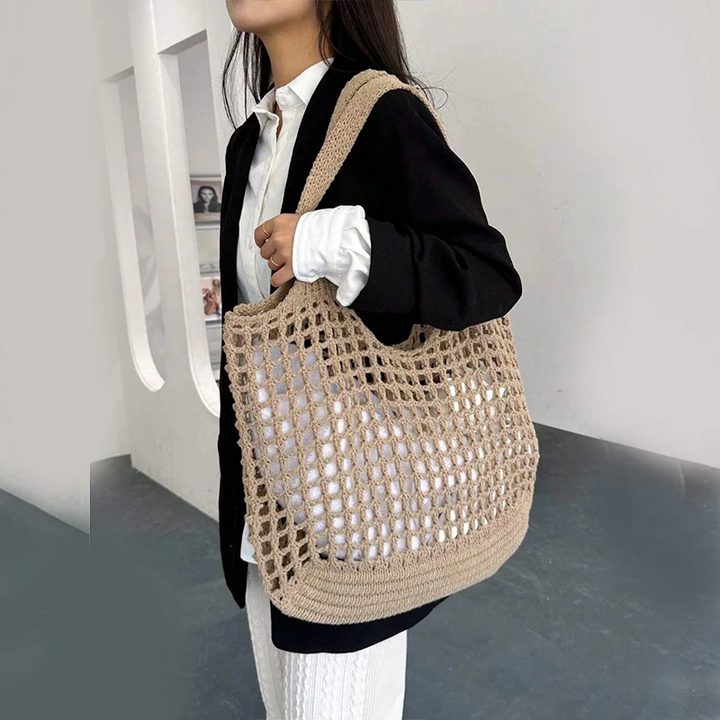 Mila – Large Woven Crochet Tote Bag, Mesh Shoulder Bag