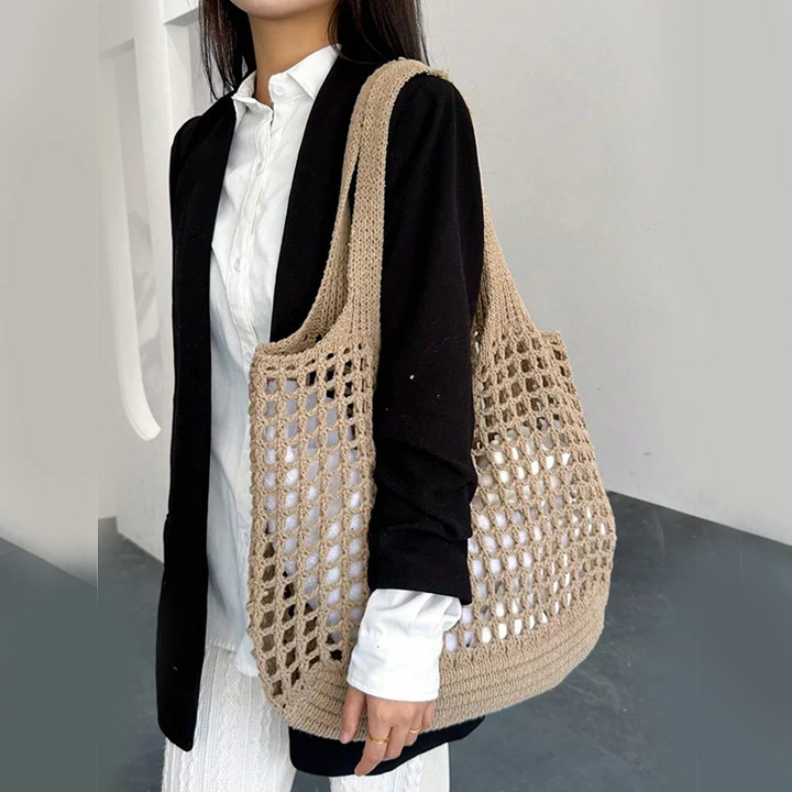 Mila – Large Woven Crochet Tote Bag, Mesh Shoulder Bag