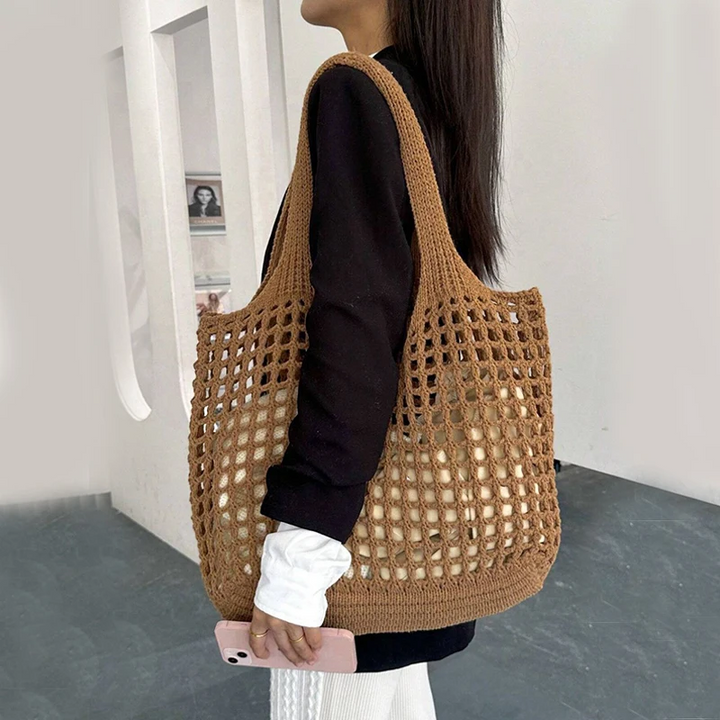 Mila – Large Woven Crochet Tote Bag, Mesh Shoulder Bag