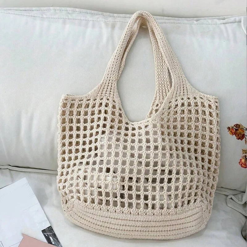 Mila – Large Woven Crochet Tote Bag, Mesh Shoulder Bag