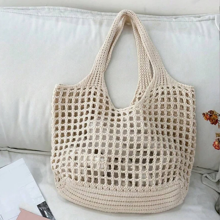Mila – Large Woven Crochet Tote Bag, Mesh Shoulder Bag
