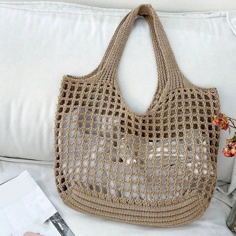 Mila – Large Woven Crochet Tote Bag, Mesh Shoulder Bag