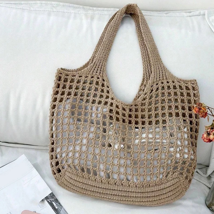 Mila – Large Woven Crochet Tote Bag, Mesh Shoulder Bag