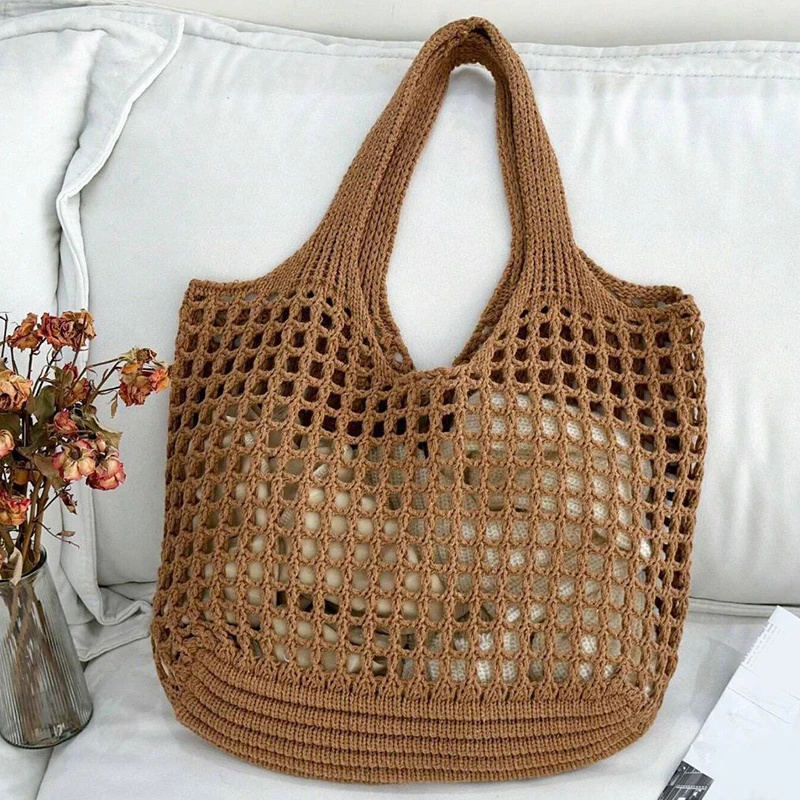 Mila – Large Woven Crochet Tote Bag, Mesh Shoulder Bag
