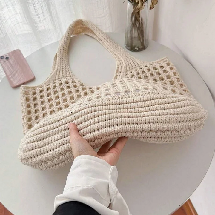 Mila – Large Woven Crochet Tote Bag, Mesh Shoulder Bag