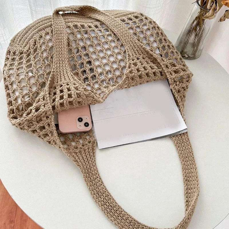 Mila – Large Woven Crochet Tote Bag, Mesh Shoulder Bag