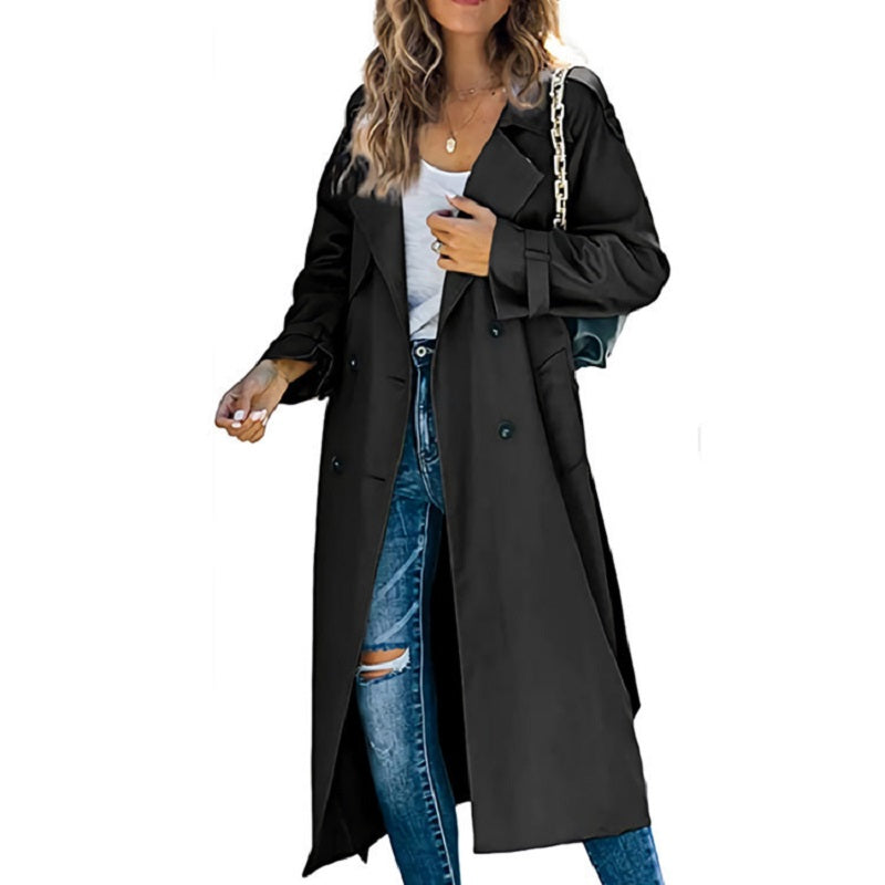 Women's Tailored Slim Trench Coat with Belted Waist – Versatile Casual to Formal Wear