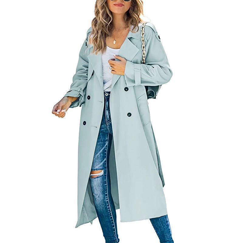 Women's Tailored Slim Trench Coat with Belted Waist – Versatile Casual to Formal Wear