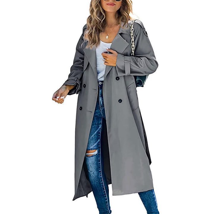 Women's Tailored Slim Trench Coat with Belted Waist – Versatile Casual to Formal Wear