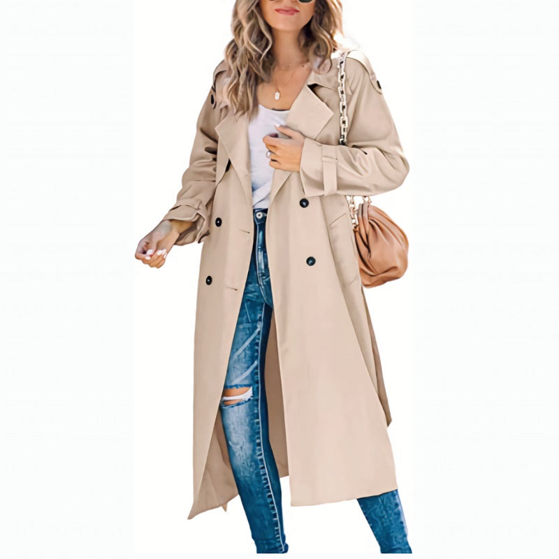 Women's Tailored Slim Trench Coat with Belted Waist – Versatile Casual to Formal Wear
