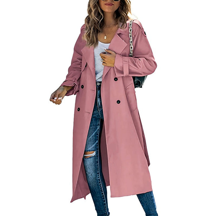 Women's Tailored Slim Trench Coat with Belted Waist – Versatile Casual to Formal Wear