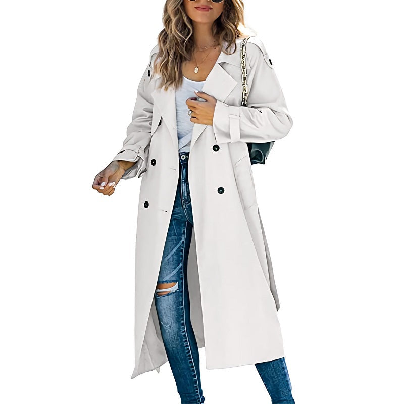 Women's Tailored Slim Trench Coat with Belted Waist – Versatile Casual to Formal Wear