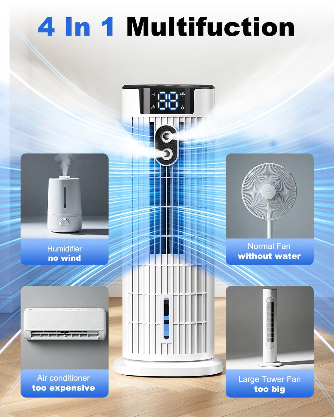 CoolComfort 4-in-1 Evaporative Air Cooler with Remote Control and Timer