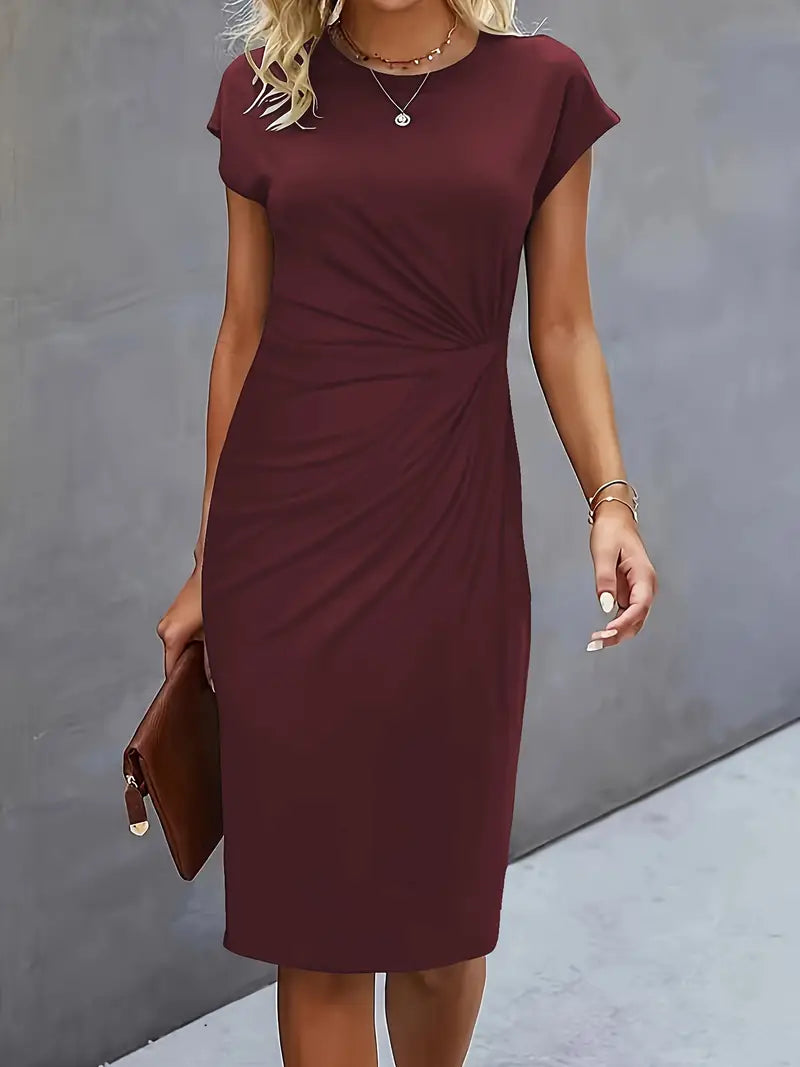 Midi Dress Women Round Neck Tailored Wedding Guest