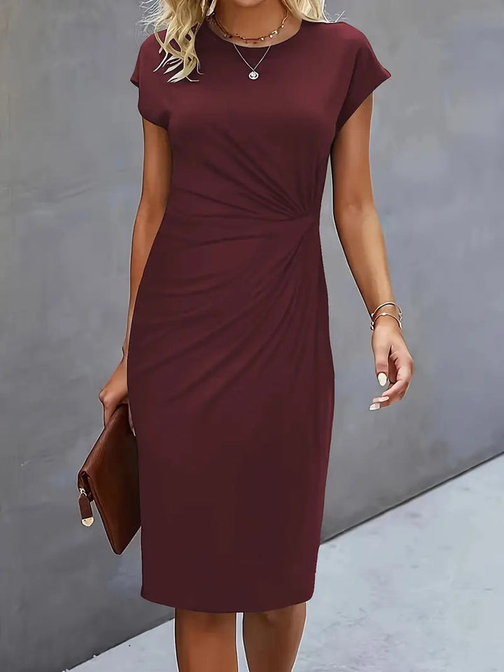 Midi Dress Women Round Neck Tailored Wedding Guest