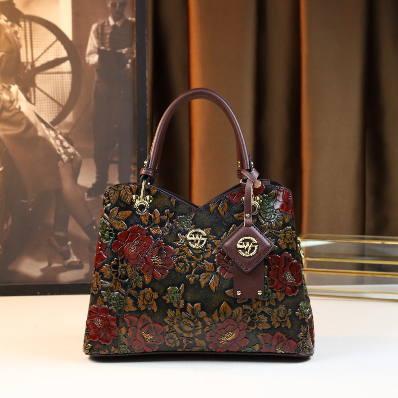 Rosalind – Floral Embossed Top Handle Shoulder Bag