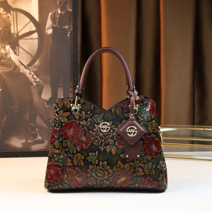 Rosalind – Floral Embossed Top Handle Shoulder Bag
