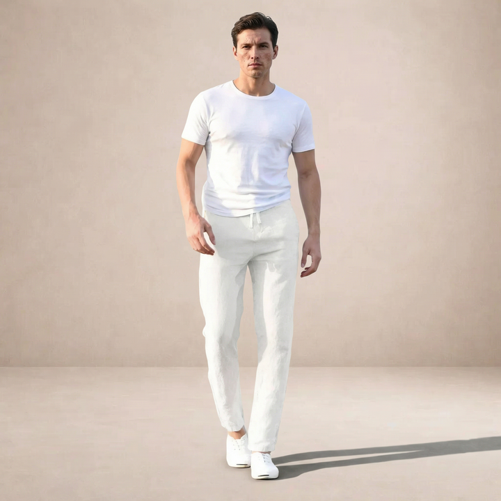 Linen Summer Pants Men Regular Fit Breathable Material Elastic Waist