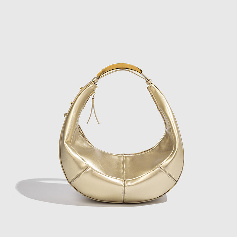 Luna – Vegan Cowhide Crescent Shoulder Bag, Top Handle Hobo